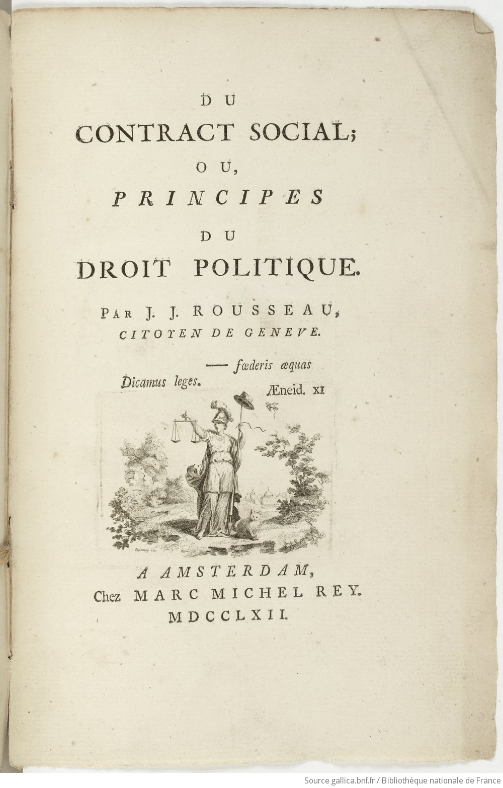 Title page of Rousseau's Du contrat social, published in 1762.