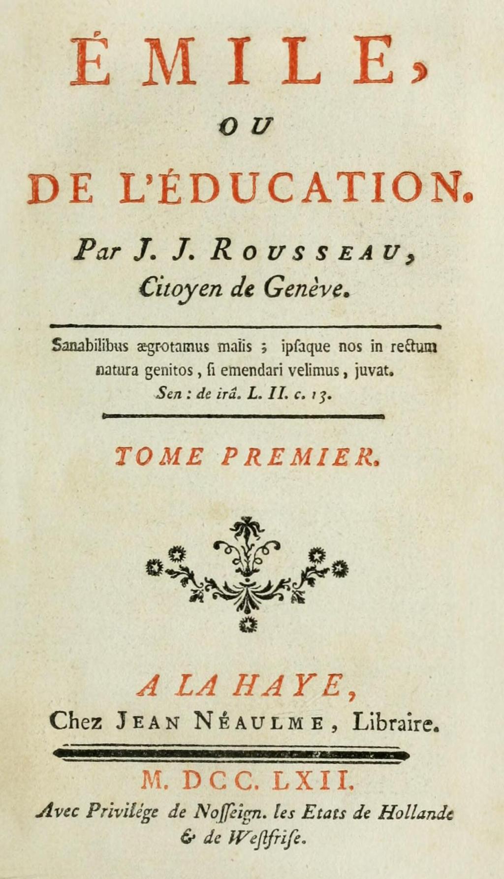 Title page of Rousseau's Emile, ou De l'éducation, 1762.